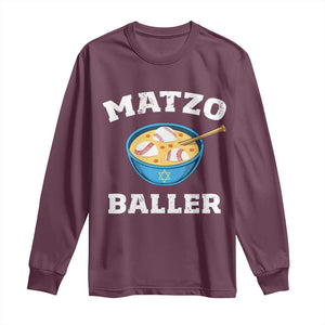 Funny Hanukkah Baseball Long Sleeve Shirt Matzo Baller Matzah Ball Jewish Chanukah Sports Lover TS11 Maroon Print Your Wear