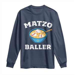 Funny Hanukkah Baseball Long Sleeve Shirt Matzo Baller Matzah Ball Jewish Chanukah Sports Lover TS11 Navy Print Your Wear