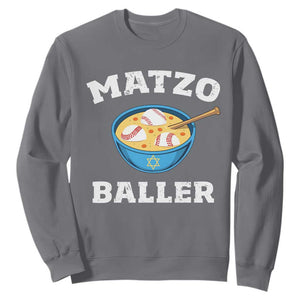 Funny Hanukkah Baseball Sweatshirt Matzo Baller Matzah Ball Jewish Chanukah Sports Lover TS11 Charcoal Print Your Wear