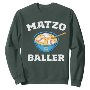 Funny Hanukkah Baseball Sweatshirt Matzo Baller Matzah Ball Jewish Chanukah Sports Lover TS11 Dark Forest Green Print Your Wear