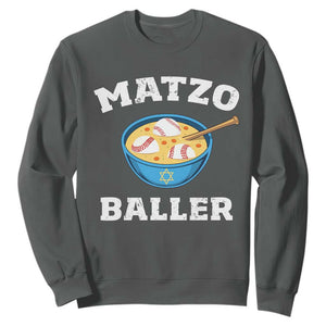 Funny Hanukkah Baseball Sweatshirt Matzo Baller Matzah Ball Jewish Chanukah Sports Lover TS11 Dark Heather Print Your Wear