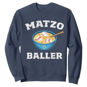 Funny Hanukkah Baseball Sweatshirt Matzo Baller Matzah Ball Jewish Chanukah Sports Lover TS11 Navy Print Your Wear