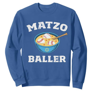 Funny Hanukkah Baseball Sweatshirt Matzo Baller Matzah Ball Jewish Chanukah Sports Lover TS11 Royal Blue Print Your Wear