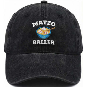 Funny Hanukkah Baseball Washed Cotton Baseball Cap Matzo Baller Matzah Ball Jewish Chanukah Sports Lover TS11 Washed Cap Universal Fit Black Print Your Wear