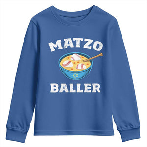 Funny Hanukkah Baseball Youth Sweatshirt Matzo Baller Matzah Ball Jewish Chanukah Sports Lover TS11 Royal Blue Print Your Wear