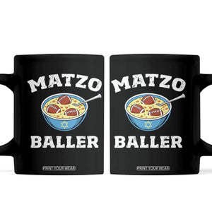 Funny Hanukkah Football Coffee Mug Matzo Baller Matzah Ball Jewish Chanukah Sports Lover TS11 Black Print Your Wear