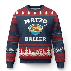 Funny Hanukkah Football Ugly Christmas Sweater Matzo Baller Matzah Ball Jewish Chanukah Sports Lover TS11 Navy Red Print Your Wear