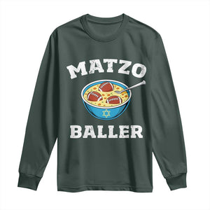 Funny Hanukkah Football Long Sleeve Shirt Matzo Baller Matzah Ball Jewish Chanukah Sports Lover TS11 Dark Forest Green Print Your Wear