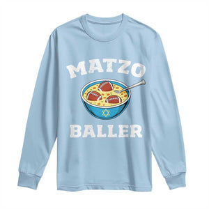 Funny Hanukkah Football Long Sleeve Shirt Matzo Baller Matzah Ball Jewish Chanukah Sports Lover TS11 Light Blue Print Your Wear
