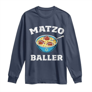 Funny Hanukkah Football Long Sleeve Shirt Matzo Baller Matzah Ball Jewish Chanukah Sports Lover TS11 Navy Print Your Wear