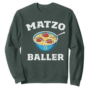 Funny Hanukkah Football Sweatshirt Matzo Baller Matzah Ball Jewish Chanukah Sports Lover TS11 Dark Forest Green Print Your Wear