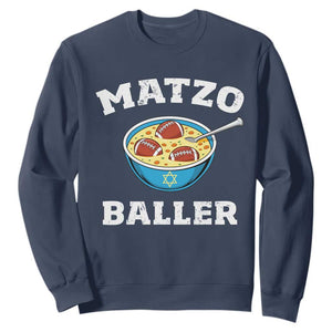 Funny Hanukkah Football Sweatshirt Matzo Baller Matzah Ball Jewish Chanukah Sports Lover TS11 Navy Print Your Wear