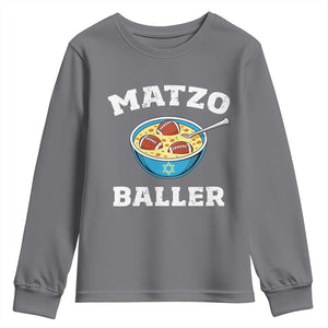 Funny Hanukkah Football Youth Sweatshirt Matzo Baller Matzah Ball Jewish Chanukah Sports Lover TS11 Charcoal Print Your Wear