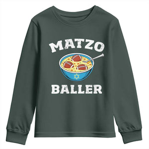 Funny Hanukkah Football Youth Sweatshirt Matzo Baller Matzah Ball Jewish Chanukah Sports Lover TS11 Dark Forest Green Print Your Wear