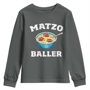 Funny Hanukkah Football Youth Sweatshirt Matzo Baller Matzah Ball Jewish Chanukah Sports Lover TS11 Dark Heather Print Your Wear