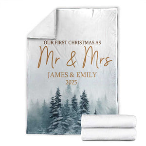 Personalized First Christmas As Mr & Mrs Throw Blanket Custom Name Couple TS11 Snow Print Your Wear