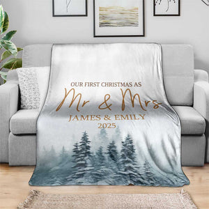 Personalized First Christmas As Mr & Mrs Throw Blanket Custom Name Couple TS11 Print Your Wear