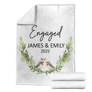Personalized Engaged Throw Blanket Custom Name Mr & Mrs Engagement Bird Mistletoe TS11 Marble Print Your Wear