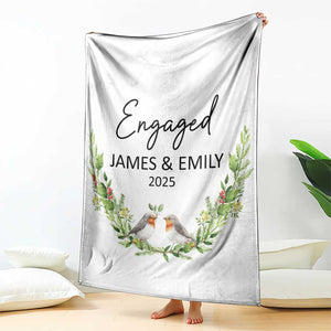 Personalized Engaged Throw Blanket Custom Name Mr & Mrs Engagement Bird Mistletoe TS11 Print Your Wear