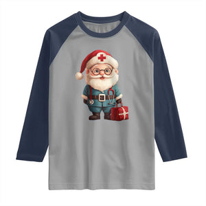 Funny Christmas Santa Doctor Medical Raglan Shirt TS11 Sport Gray Navy Print Your Wear