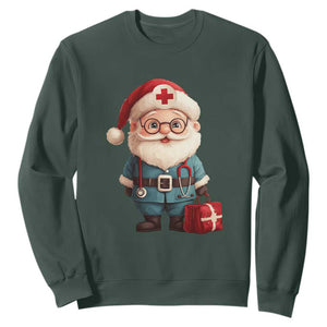 Funny Christmas Santa Doctor Medical Sweatshirt TS11 Dark Forest Green Print Your Wear