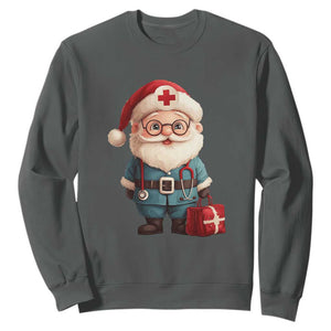 Funny Christmas Santa Doctor Medical Sweatshirt TS11 Dark Heather Print Your Wear