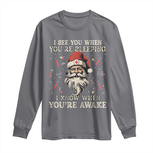 Funny Christmas Santa Doctor Medical Long Sleeve Shirt I See You When You're Sleeping I Know When You're Awake TS11 Charcoal Print Your Wear