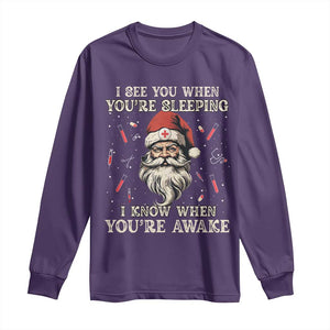 Funny Christmas Santa Doctor Medical Long Sleeve Shirt I See You When You're Sleeping I Know When You're Awake TS11 Purple Print Your Wear