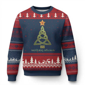 Irish Gaelic Xmas Nollaig Shona Ugly Christmas Sweater Celtic Knot Xmas Tree TS11 Navy Red Print Your Wear