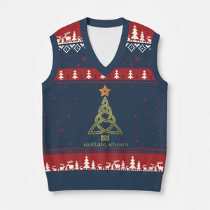 Irish Gaelic Xmas Nollaig Shona V-Neck Knit Sweater Vest Celtic Knot Xmas Tree TS11 Navy Red Print Your Wear