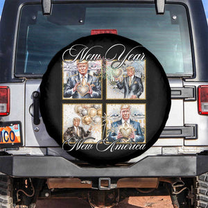 Funny Trump New Year New America 2025 Spare Tire Cover Sparkling Fireworks TS11 No hole Black Print Your Wear