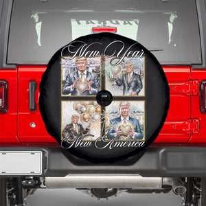 Funny Trump New Year New America 2025 Spare Tire Cover Sparkling Fireworks TS11 Black Print Your Wear