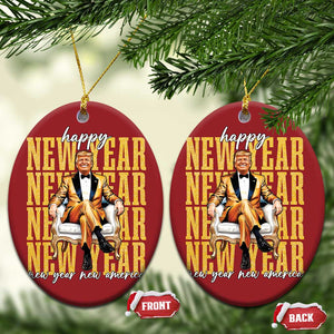 Funny Trump Happy New Year New America 2025 Christmas Ornament TS11 Oval Red Print Your Wear