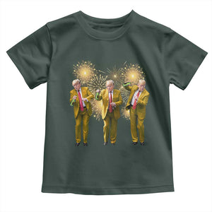 Funny Trump Dance Happy New Year 2025 Toddler T Shirt Fireworks TS11 Dark Forest Green Print Your Wear