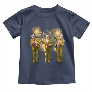 Funny Trump Dance Happy New Year 2025 Toddler T Shirt Fireworks TS11 Navy Print Your Wear