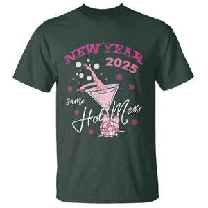Funny New Year 2025 Same Hot Mess T Shirt New Year's Eve Party Coquette Champagne Glass TS11 Dark Forest Green Print Your Wear