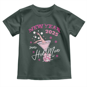 Funny New Year 2025 Same Hot Mess Toddler T Shirt New Year's Eve Party Coquette Champagne Glass TS11 Dark Forest Green Print Your Wear