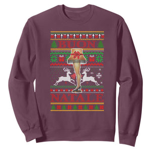 Funny Christmas Movie Sweatshirt Buon Natale Lamp Italian Christmas TS11 Maroon Print Your Wear