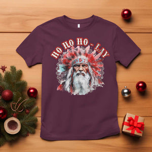 Funny Christmas Native American T Shirt Ho Ho Lay War Bonnet Santa Indian Tribes TS11 Maroon Print Your Wear