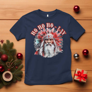Funny Christmas Native American T Shirt Ho Ho Lay War Bonnet Santa Indian Tribes TS11 Navy Print Your Wear
