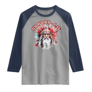 Funny Christmas Native American Raglan Shirt Ho Ho Lay War Bonnet Santa Indian Tribes TS11 Sport Gray Navy Print Your Wear