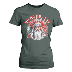 Funny Christmas Native American T Shirt For Women Ho Ho Lay War Bonnet Santa Indian Tribes TS11 Dark Forest Green Print Your Wear