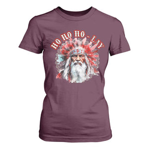 Funny Christmas Native American T Shirt For Women Ho Ho Lay War Bonnet Santa Indian Tribes TS11 Maroon Print Your Wear