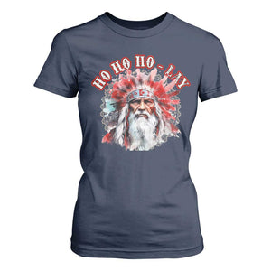 Funny Christmas Native American T Shirt For Women Ho Ho Lay War Bonnet Santa Indian Tribes TS11 Navy Print Your Wear