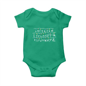 Funny Stranger Christmas Baby Onesie Alphabet Xmas Lights Movie TS11 Irish Green Print Your Wear
