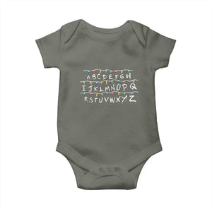 Funny Stranger Christmas Baby Onesie Alphabet Xmas Lights Movie TS11 Military Green Print Your Wear