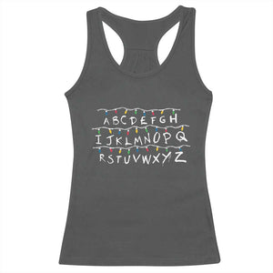 Funny Stranger Christmas Racerback Tank Top Alphabet Xmas Lights Movie TS11 Dark Heather Print Your Wear