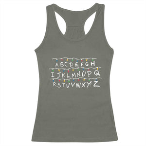 Funny Stranger Christmas Racerback Tank Top Alphabet Xmas Lights Movie TS11 Military Green Print Your Wear