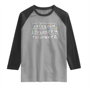 Funny Stranger Christmas Raglan Shirt Alphabet Xmas Lights Movie TS11 Sport Gray Black Print Your Wear