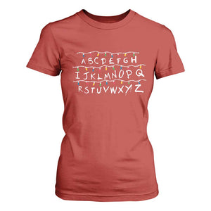 Funny Stranger Christmas T Shirt For Women Alphabet Xmas Lights Movie TS11 Red Print Your Wear